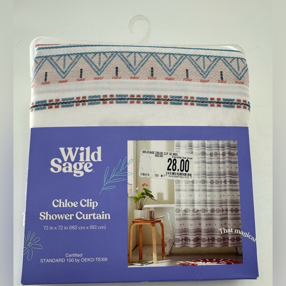 Shower Curtain Wild Sage 72” x 72” Chloe Clip Southwestern Aztec Mexican NEW